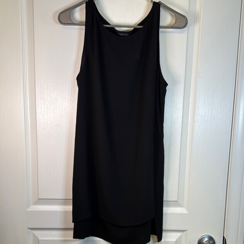 Eileen Fisher Georgette Sleeveless Black 100% Silk Blouse EUC Size Medium #1570